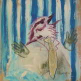 Bird with Stripes, acrylic and chalk pastel on paper, 35 by 35 in. Emilia Kallock 2002