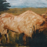Bull, Dark Trees, oil on paper, 34 by 42 in. Emilia Kallock 2002