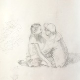 Chile, Plaza Couple Study, watercolor on paper, 11 by 9 in. Emilia Kallock 2017