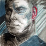 Man in Rain, watercolor and charcoal on paper, 32 by 24 in. Emilia Kallock 2007