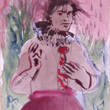 Man, Red Tie, watercolor on paper, 24 by 16 in. Emilia Kallock 2003
