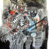 Green Man and Dzunukwa, acrylic on meat packing paper, 70 by 57 in. Emilia Kallock 2013
