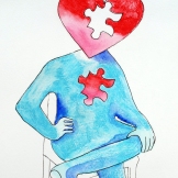 Puzzle Heart Sketch 2, watercolor on paper, 12 by 8 in. Emilia Kallock 2015