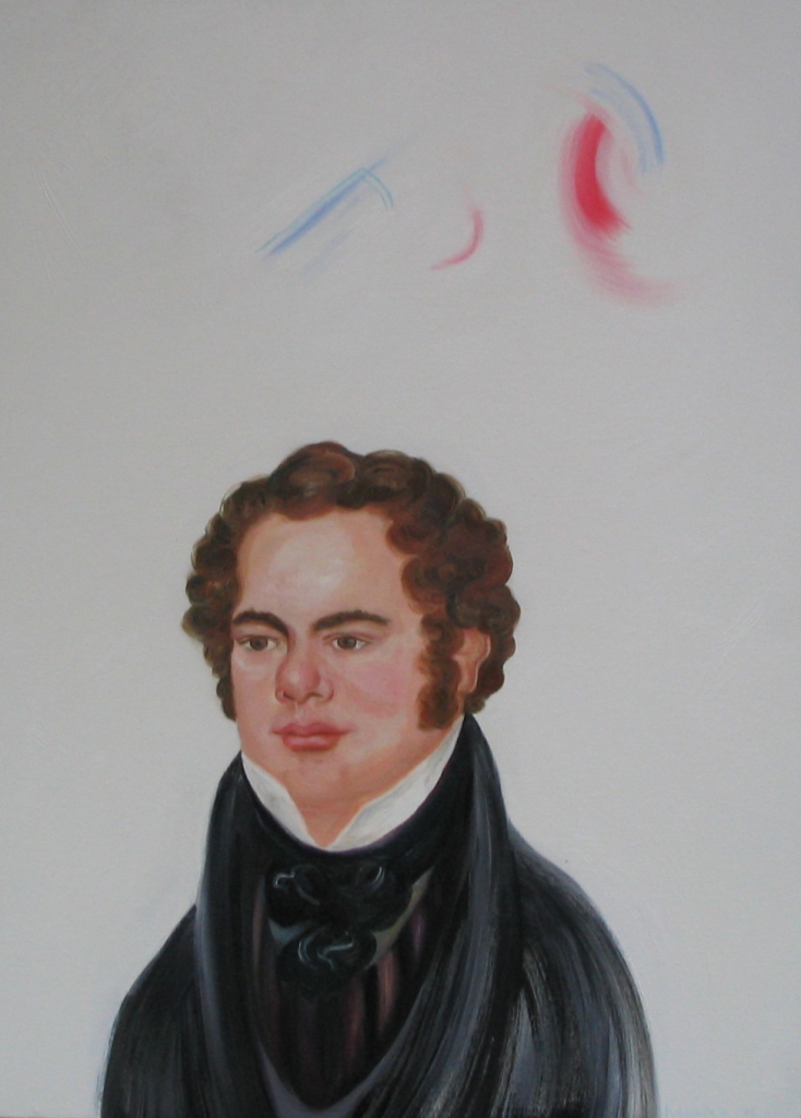 At the Precise Moment that Franz Schubert Heard The First Notes To His Next Composition, oil on canvas 35 by 22 in. Emilia Kallock 2005