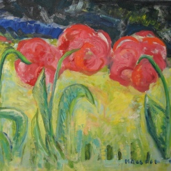 Three Tulips, oil on canvas, 24 by 30 in. Emilia Kallock 2008