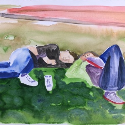Niñas en la Plaza, Chile, watercolor on paper, 8 by 10 in. Emilia Kallock 2016