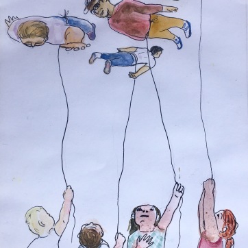 Untitled Sketch (children and adults), watercolor on paper, 7 by 5 in. Emilia Kallock, 2017