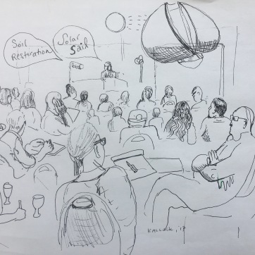 Observing the Frontier Conference Sketch 2, pen on paper, 8 by 20 in. Emilia Kallock, 2017