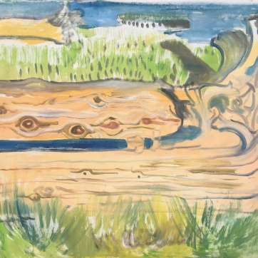 Driftwood, Stillaguamish Delta, oil on wallpaper, 20 by 20 in. Emilia Kallock, 2019